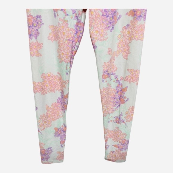 Lularoe White Background Floral Leggings One Size (OS) Butter soft - Picture 3 of 5